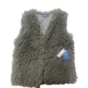 NWT $98 Simply Vera by Vera Wang Vest Womens S-M Gray Faux Fur Open Front